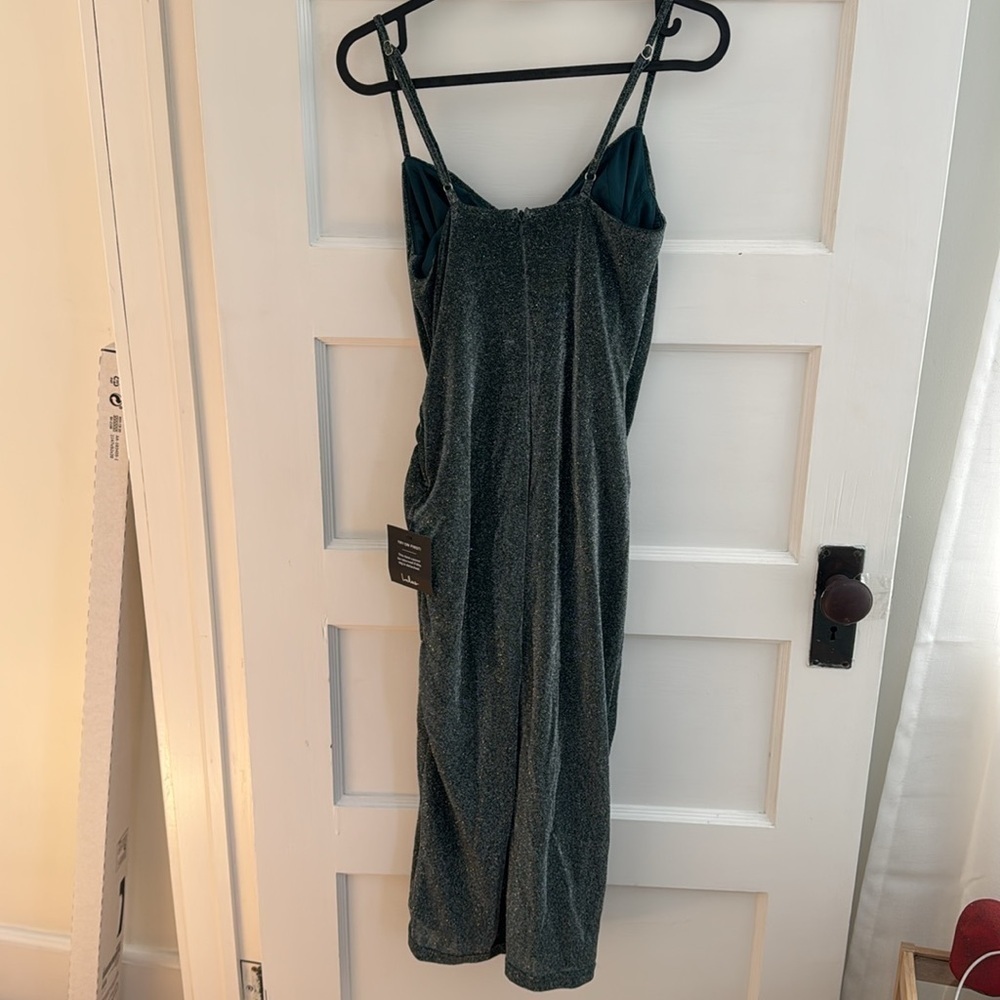 NWT Lulus Wishing On You Green and Silver Cowl Neck Ruched Midi Dress - Picture 6 of 7